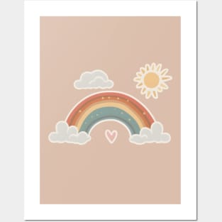 Cute Pastel Rainbow with Clouds and Sun Posters and Art